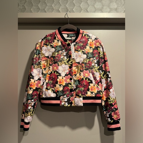Alice+Olivia Juniper Floral  Keri Vegan Leather Women’s Varsity Jacket Size S - Picture 4 of 8